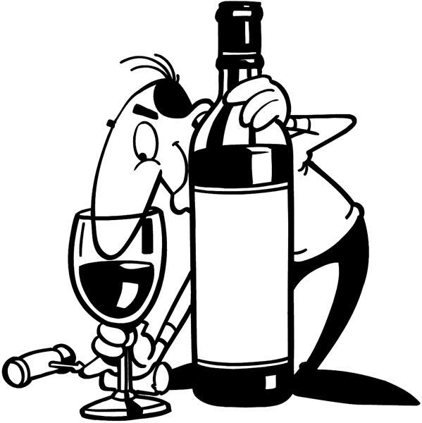 Man sniffing wine aroma with big bottle at his side vinyl decal. Customize online. Food Meals Drinks 040-0334